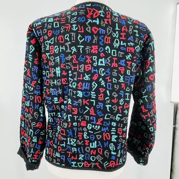Bets by Canvasbacks Vintage 90s Black Colorful Print Quilted Button Jacket S - Picture 7 of 15